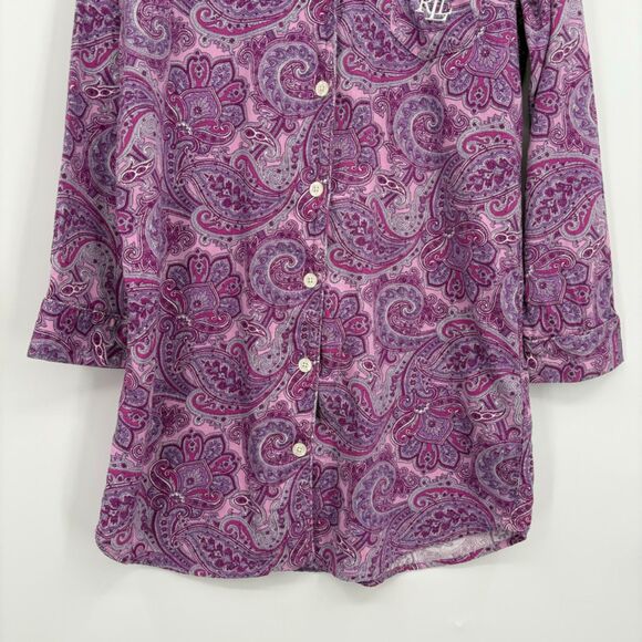 Lauren Ralph Lauren Black Label Sleep Shirt Gown, Sz Small, Paisley Button Down - Picture 4 of 9